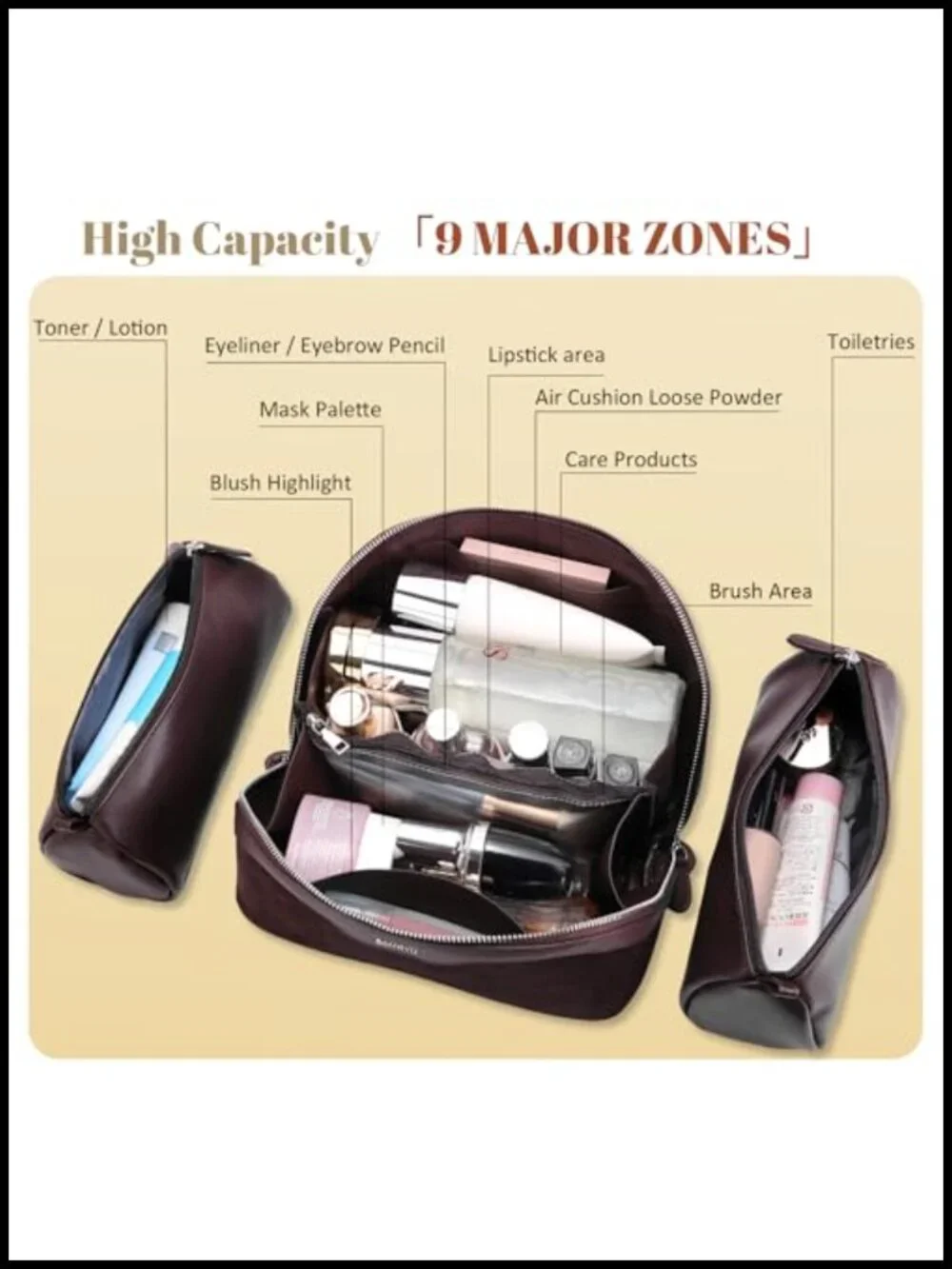 Genuine Suede Leather Travel Makeup Bag, Handmade Cosmetic Organizer Set 3